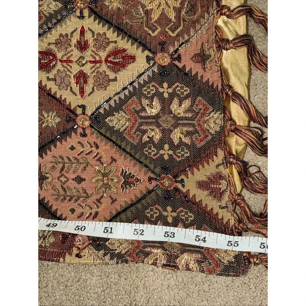 Vtg Pier 1 Tapestry Fringe Throw Blanket Boho Beaded Diamond Moroccan INDIA